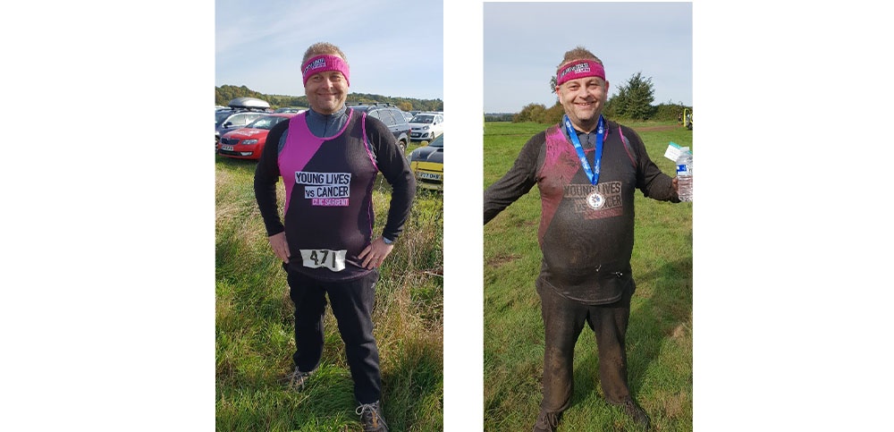 Tim Miller before and after mud Muddy Mayhem